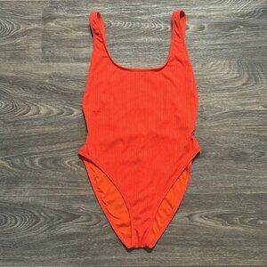 Vince Camuto Large Swimsuit One Piece Ribbed High Leg Bathing Suit Tangerine